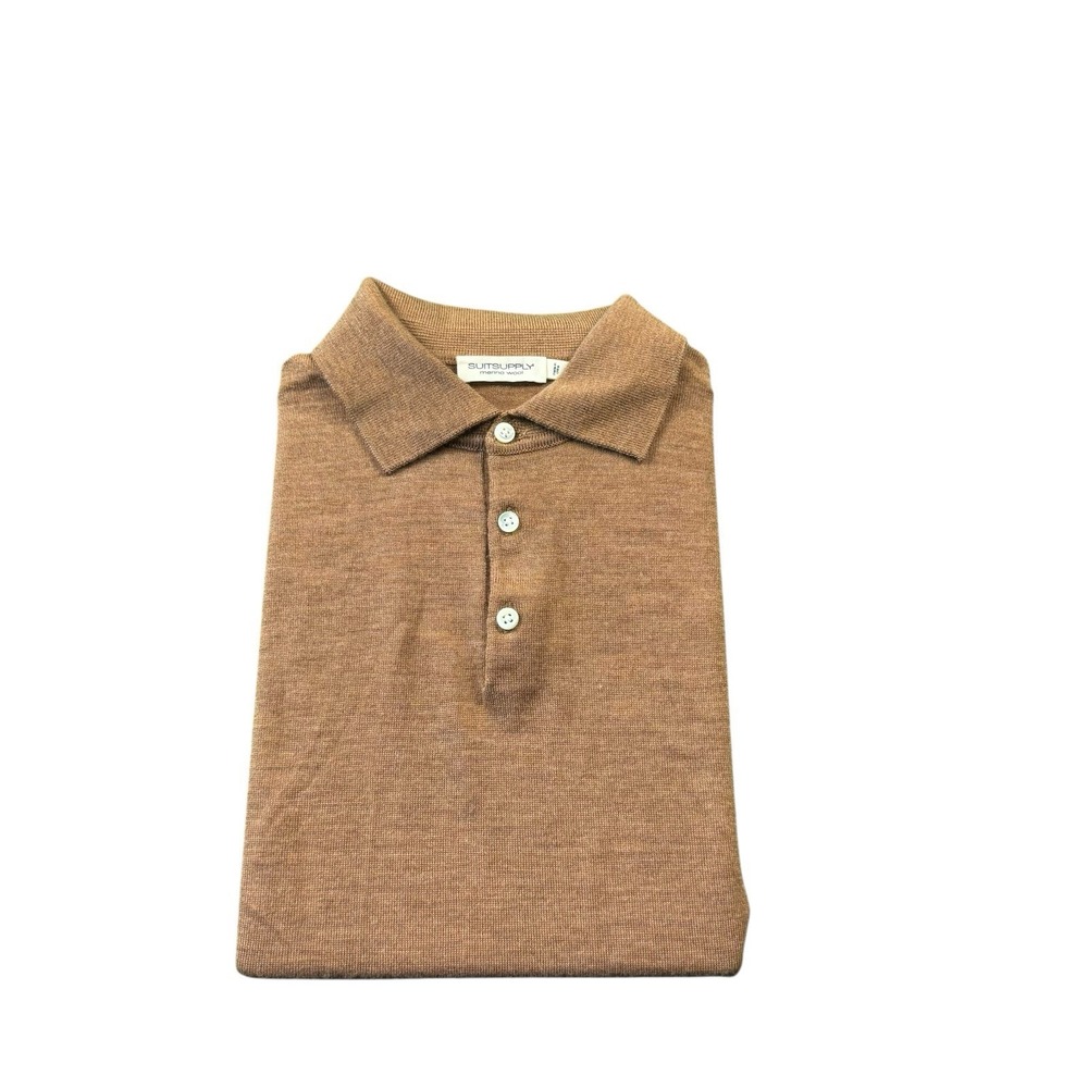 Suit Supply Brown Merino Wool Jumper S/S Men's Polo Shirt Size Large